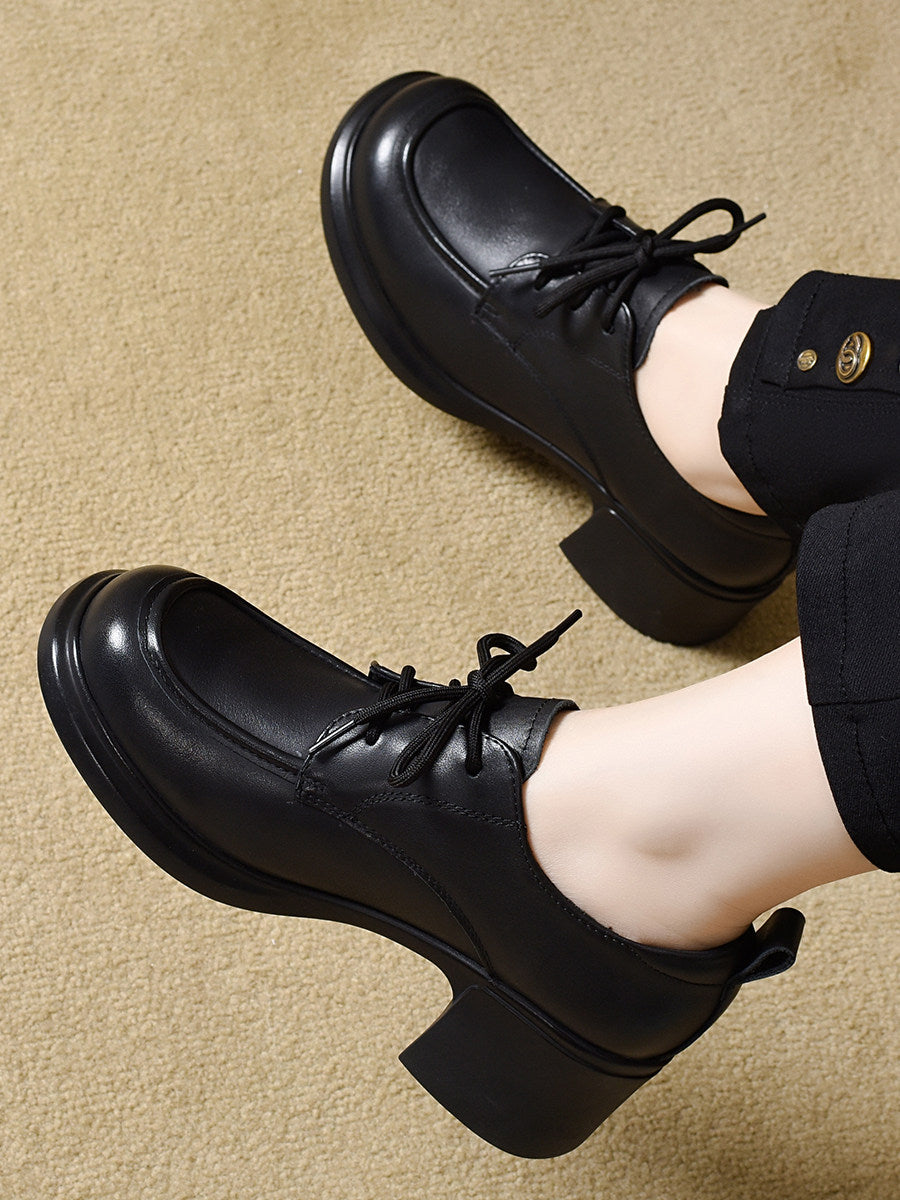 Women's Platform Leather Block Heel Loafers – view 1
