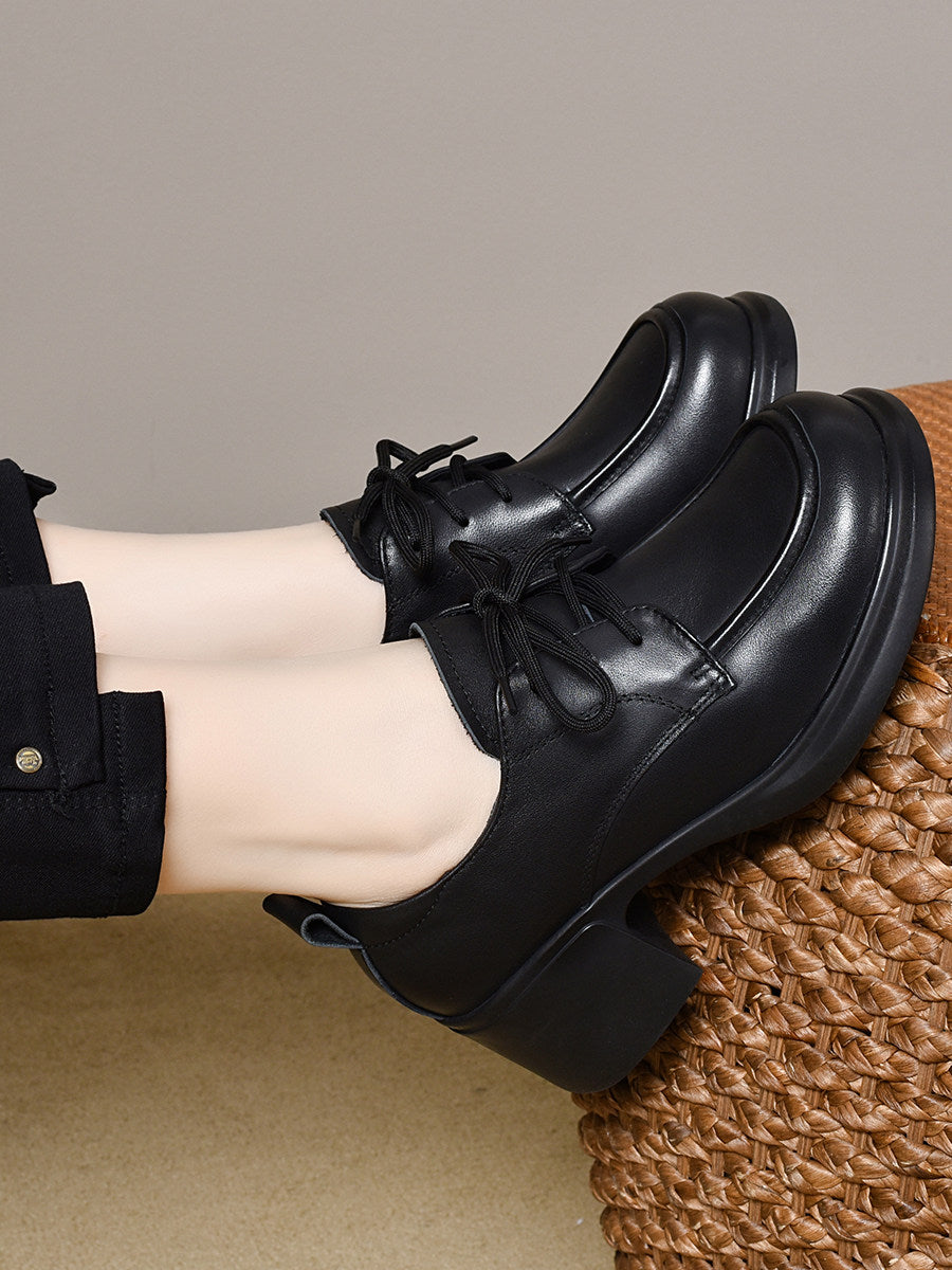 Women's Platform Leather Block Heel Loafers – view 3