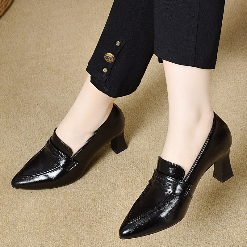 Women's Pointed-Toe Leather Block Heel Loafers – view 1