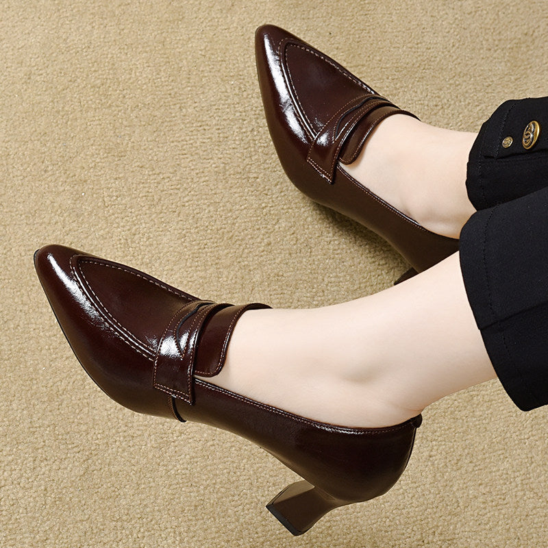 Women's Pointed-Toe Leather Block Heel Loafers – view 2