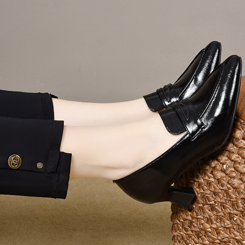 Women's Pointed-Toe Leather Block Heel Loafers – view 3