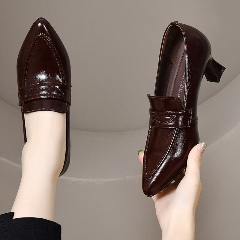Women's Pointed-Toe Leather Block Heel Loafers – view 4