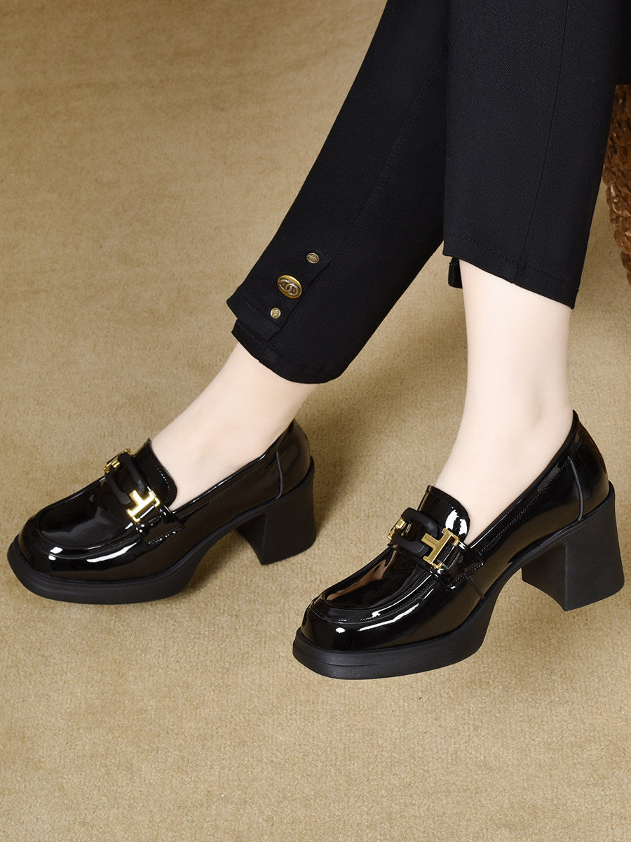 Women's Platform Patent Leather Block Heel Loafers – view 2
