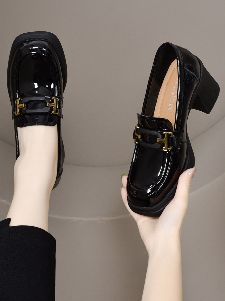 Women's Platform Patent Leather Block Heel Loafers – view 3