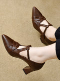 Women's Pointed-Toe Leather Block Heel Pumps – view 1