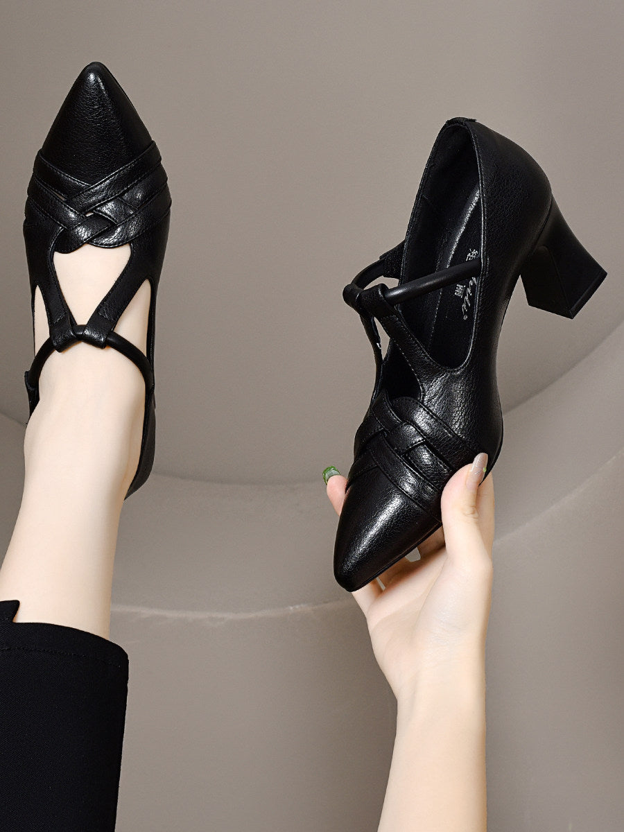 Women's Pointed-Toe Leather Block Heel Pumps – view 2