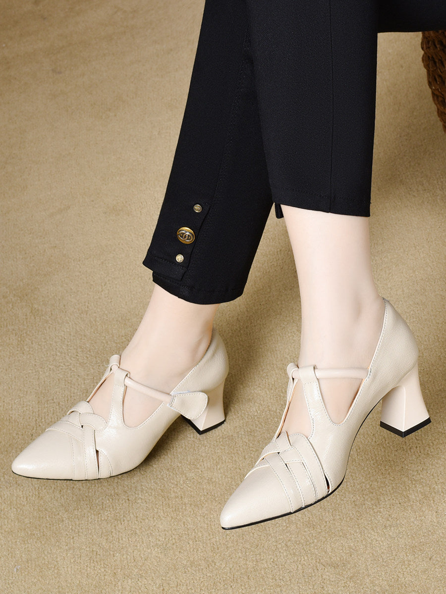 Women's Pointed-Toe Leather Block Heel Pumps – view 3