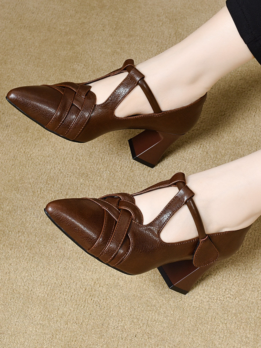 Women's Pointed-Toe Leather Block Heel Pumps – view 4