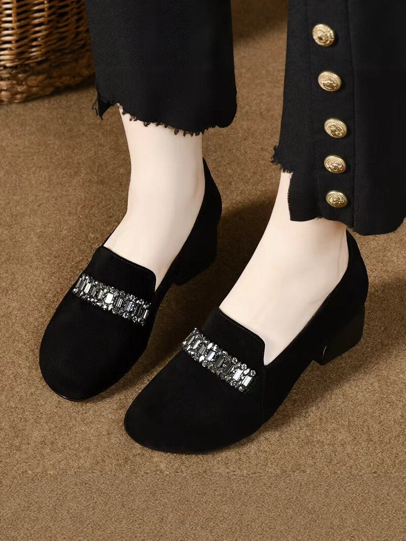 Women's Leather Block Heel Loafers – view 3