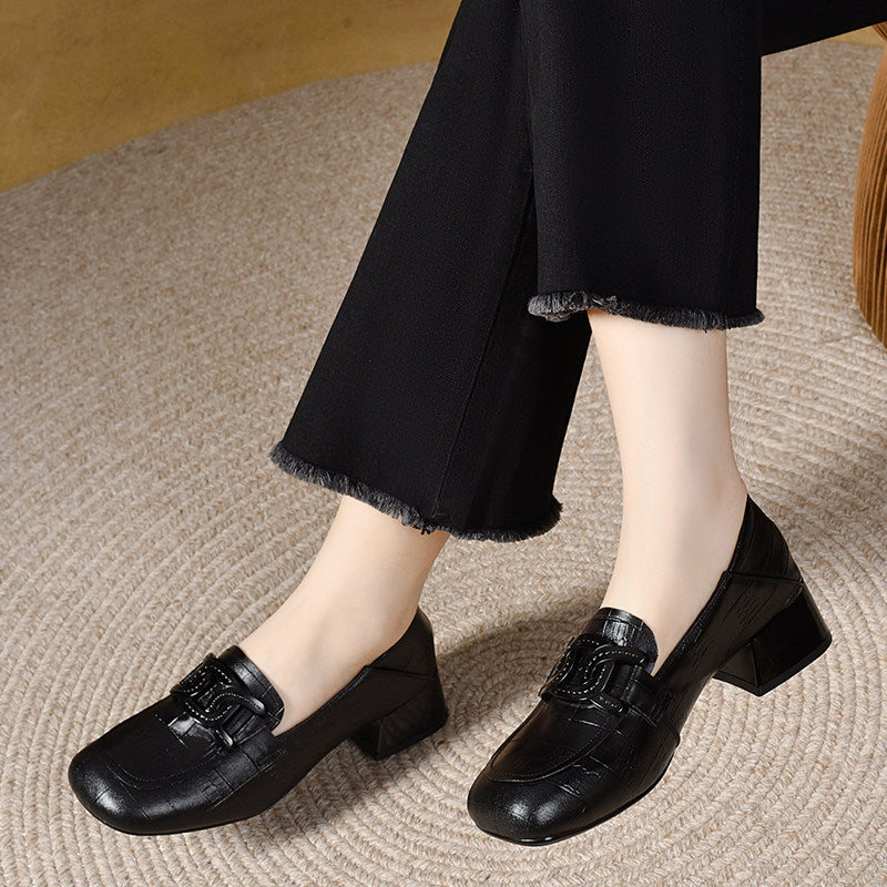 Women's Leather Block Heel Loafers – view 1