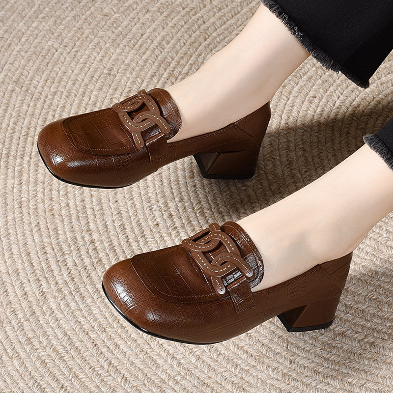 Women's Leather Block Heel Loafers – view 2
