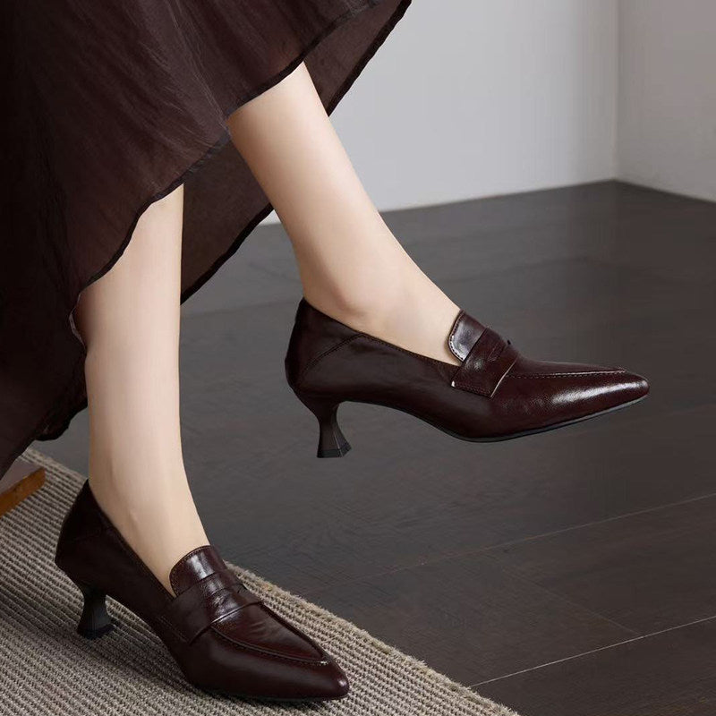 Women's Pointed-Toe Leather Stiletto Heel Pumps – view 2