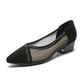 Women's Pointed-Toe Mesh Leather Low Block Heel Pumps – view 1