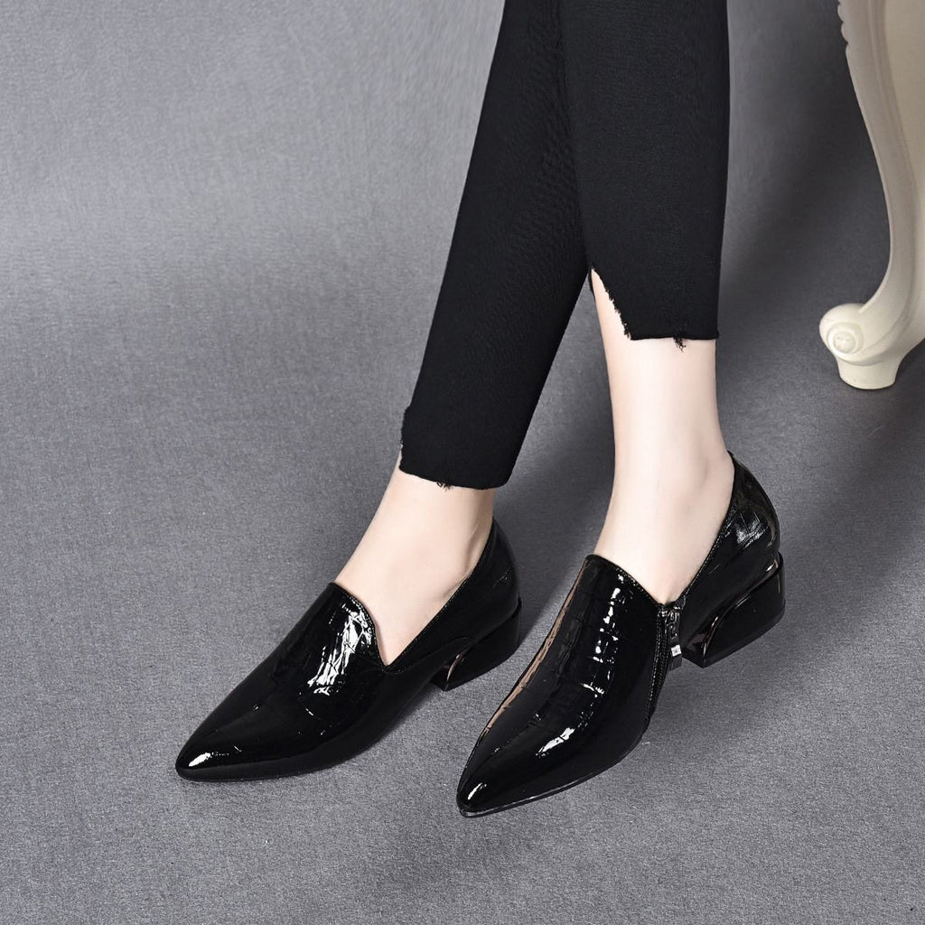 Women's Pointed-Toe Leather Block Heel Pumps – view 1