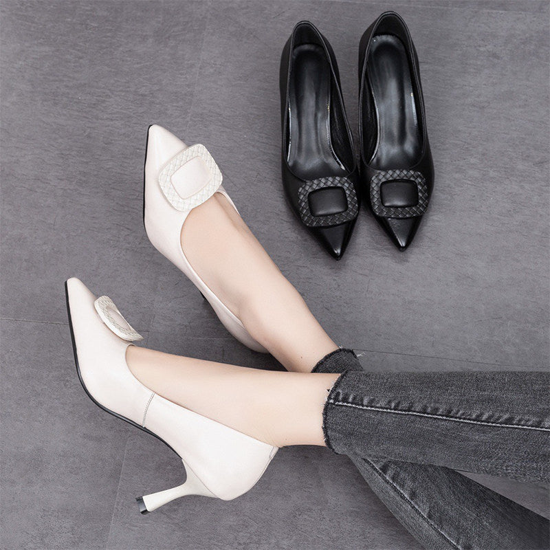 Women's Pointed-Toe Leather Stiletto Heel Pumps – view 4