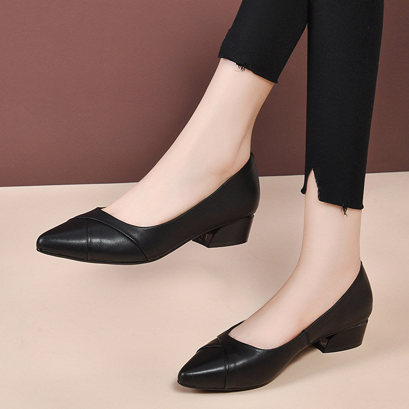 Women's Pointed-Toe Leather Block Heel Loafers – view 1