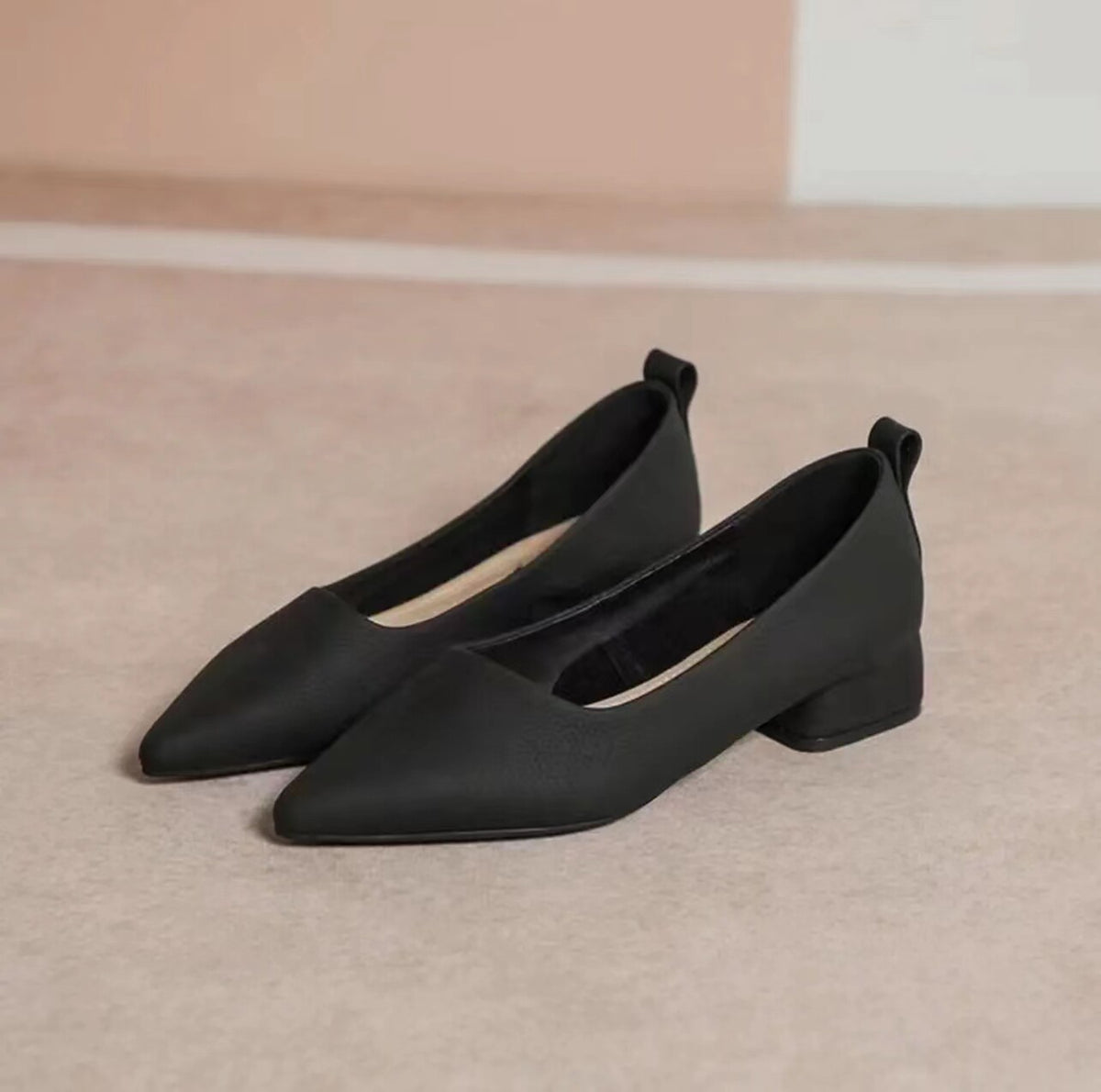 Women's Pointed-Toe Leather Block Heel Loafers – view 1