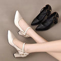 Women's Pointed-Toe Leather Block Heel Mary Jane Pumps – view 1