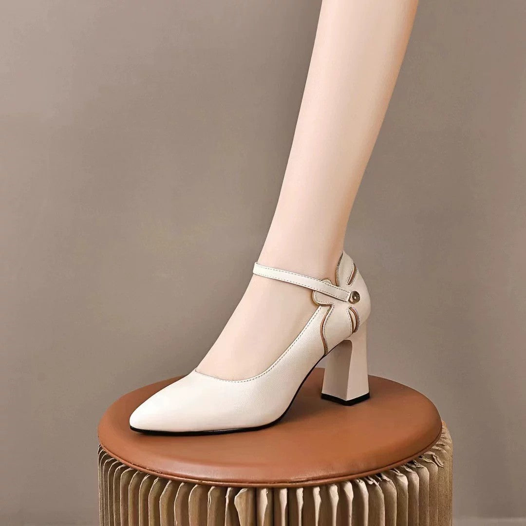 Women's Pointed-Toe Leather Block Heel Mary Jane Pumps – view 4