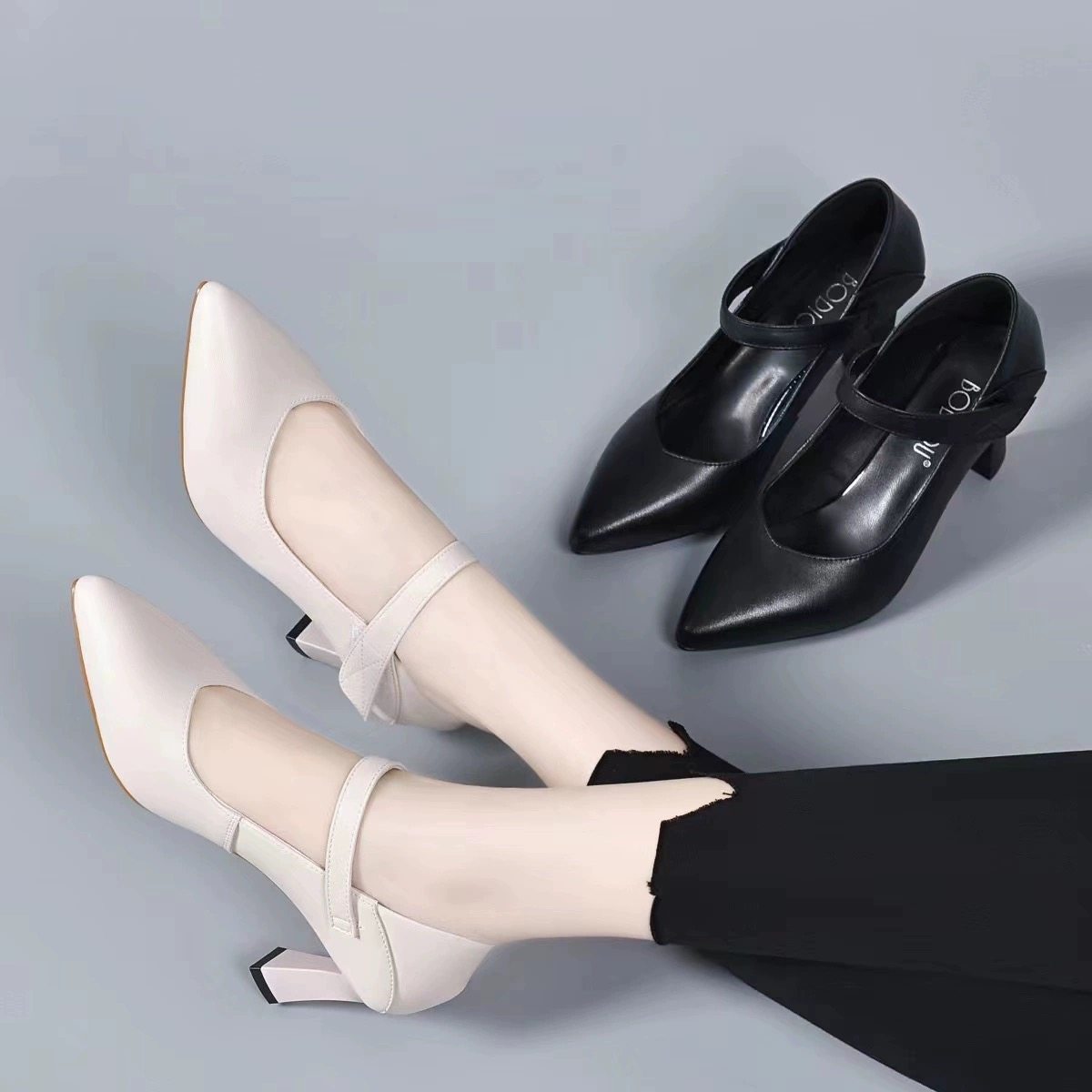 Women's Pointed-Toe Leather Stiletto Heel Mary Jane Pumps – view 2