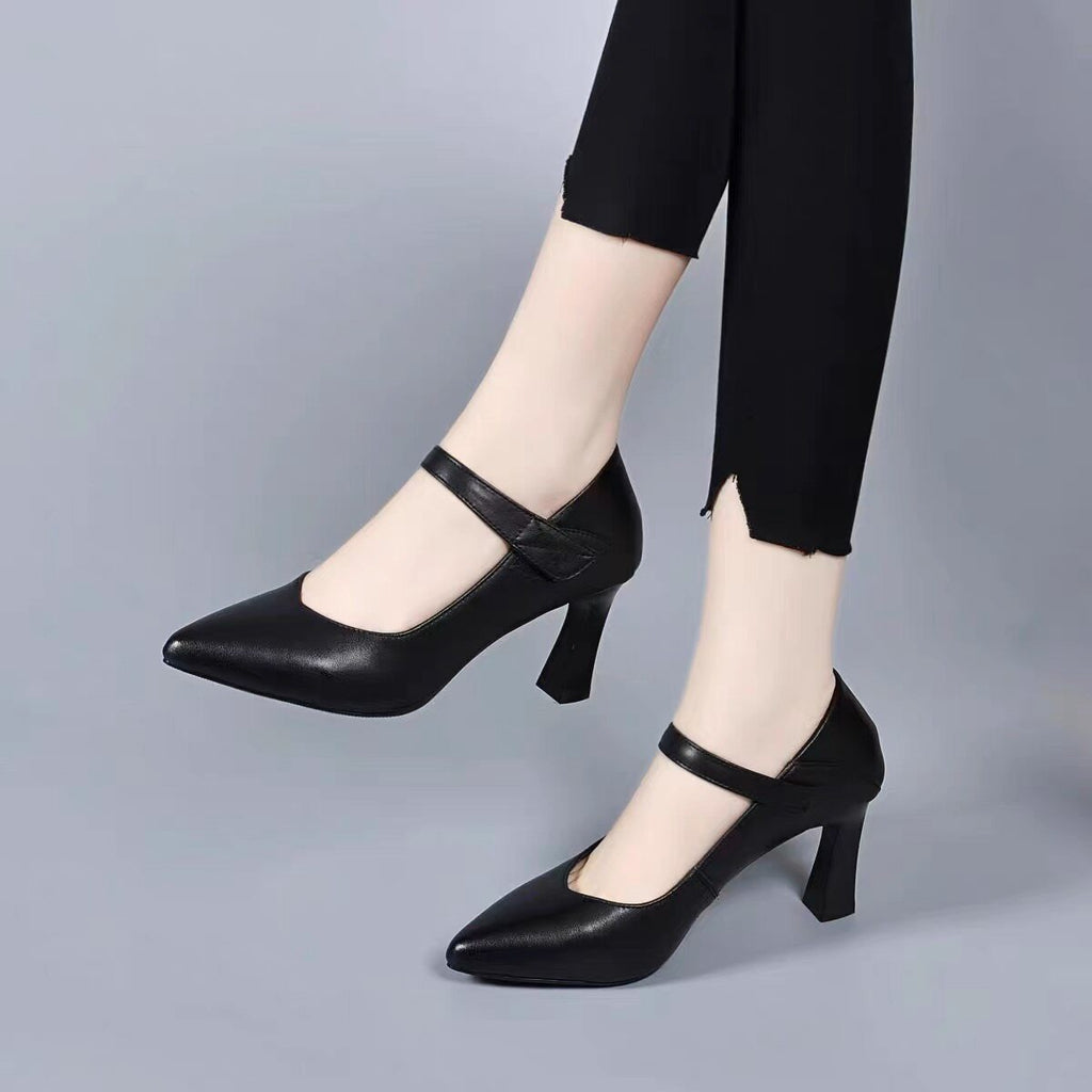Women's Pointed-Toe Leather Stiletto Heel Mary Jane Pumps – view 3