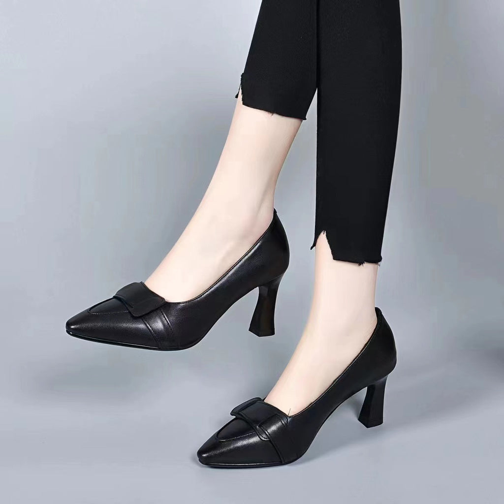 Women's Pointed-Toe Leather Block Heel Pumps – view 1