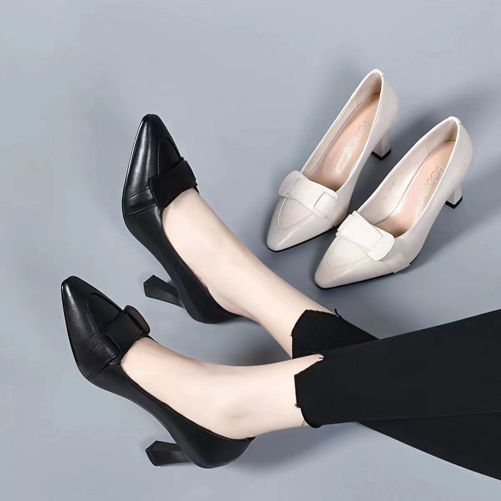 Women's Pointed-Toe Leather Block Heel Pumps – view 2