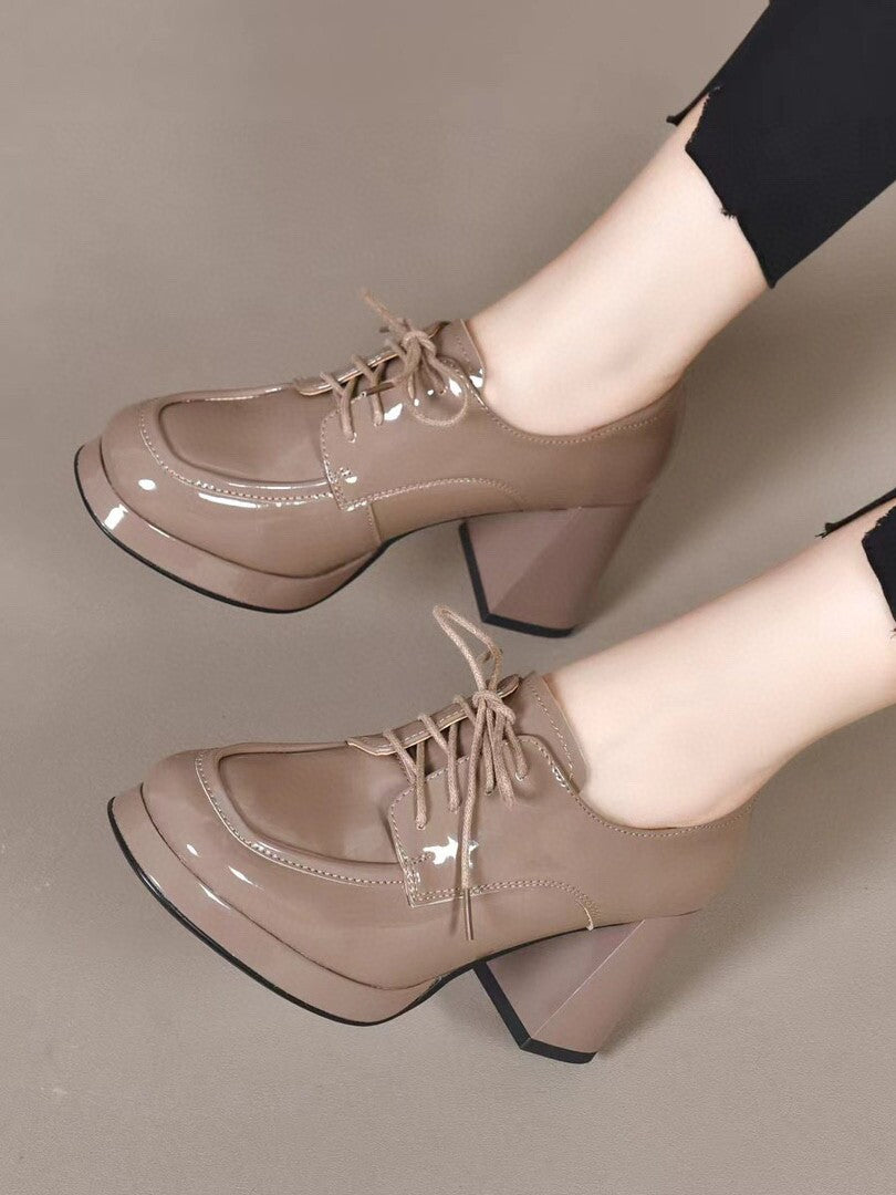 Women's French Platform Patent Leather Lace-Up Block Heel Shoes – view 1