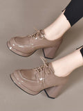 Women's French Platform Patent Leather Lace-Up Block Heel Shoes – view 1