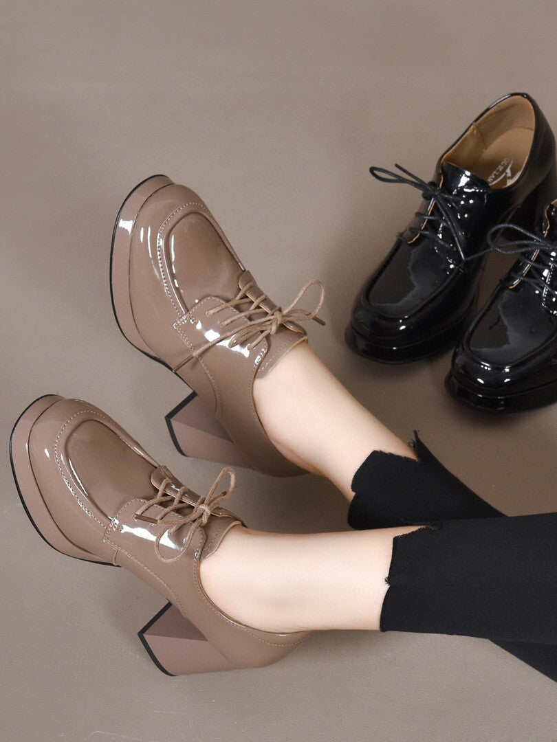 Women's French Platform Patent Leather Lace-Up Block Heel Shoes – view 4