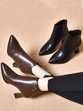 Women's Pointed-Toe Leather Block Heel Ankle Boots – view 1