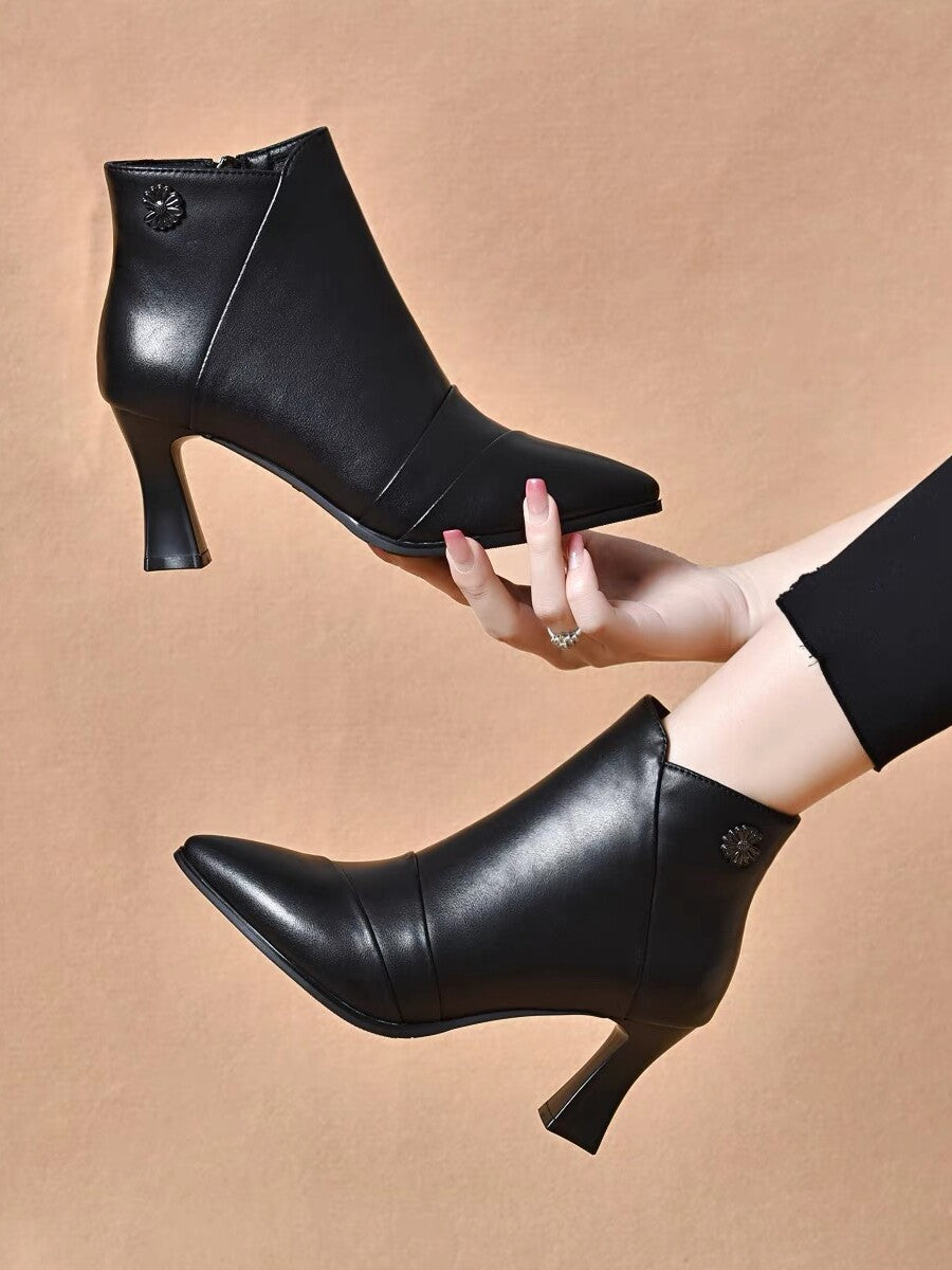 Women's Pointed-Toe Leather Block Heel Ankle Boots – view 2