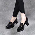 Women's Pointed-Toe Platform Leather Block Heel Pumps – view 1