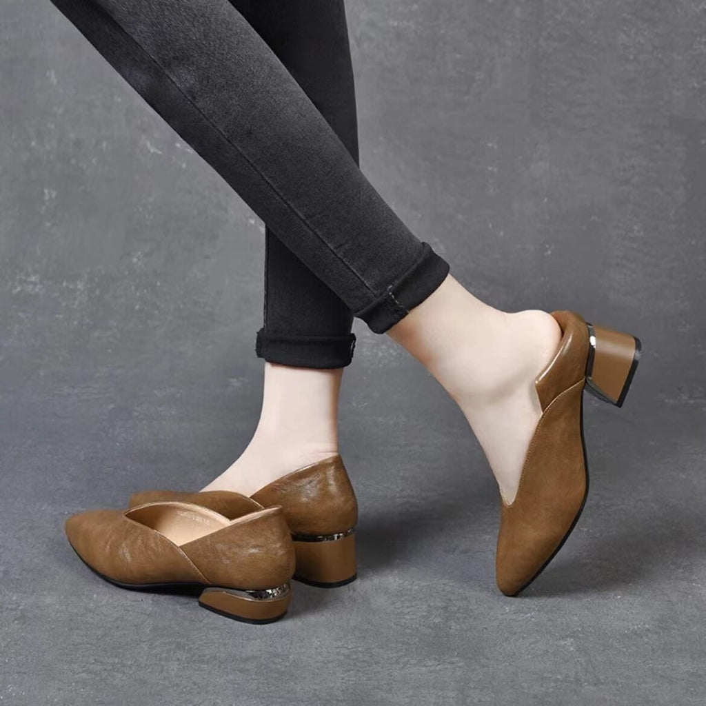 Women's Pointed-Toe Leather Block Heel Pumps – view 2