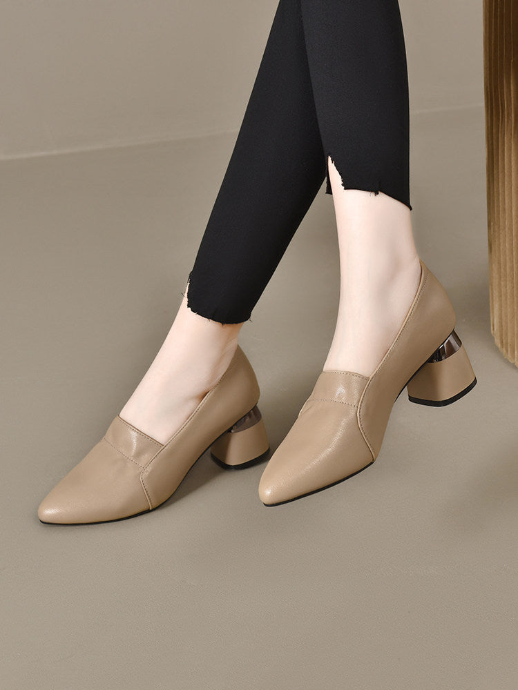 Women's Pointed-Toe Leather Block Heel Pumps – view 1