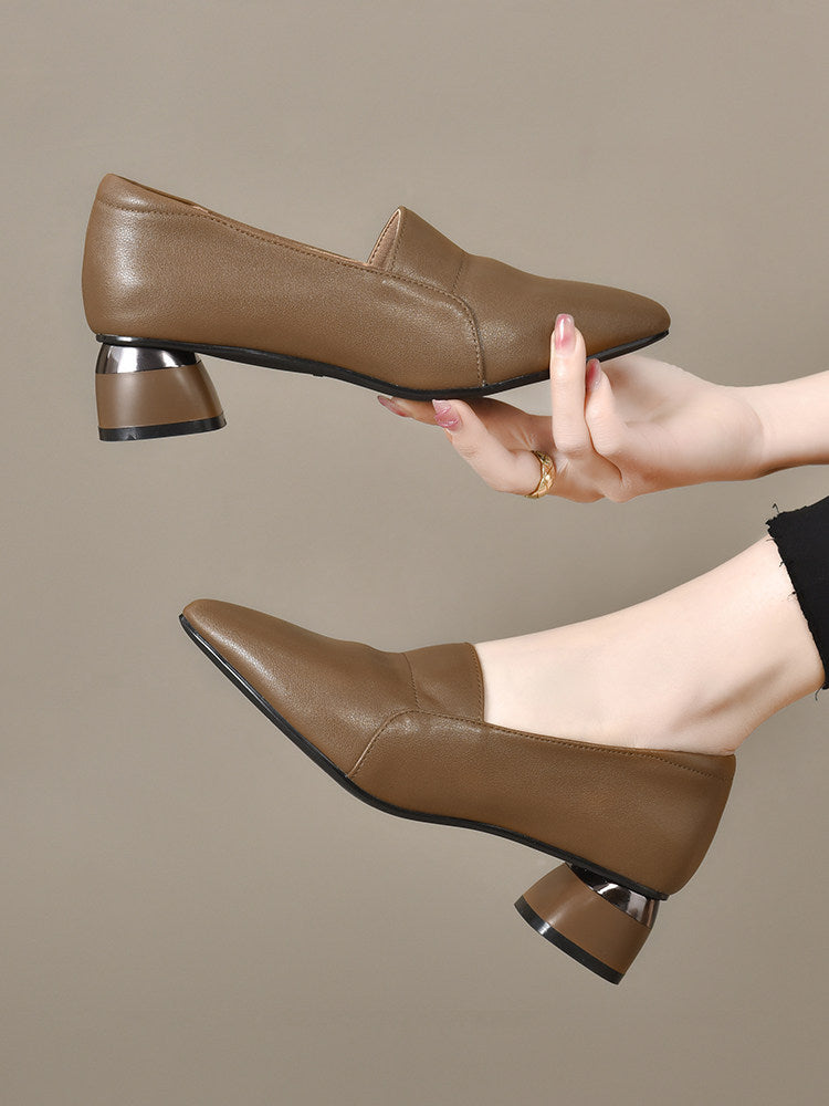 Women's Pointed-Toe Leather Block Heel Pumps – view 2