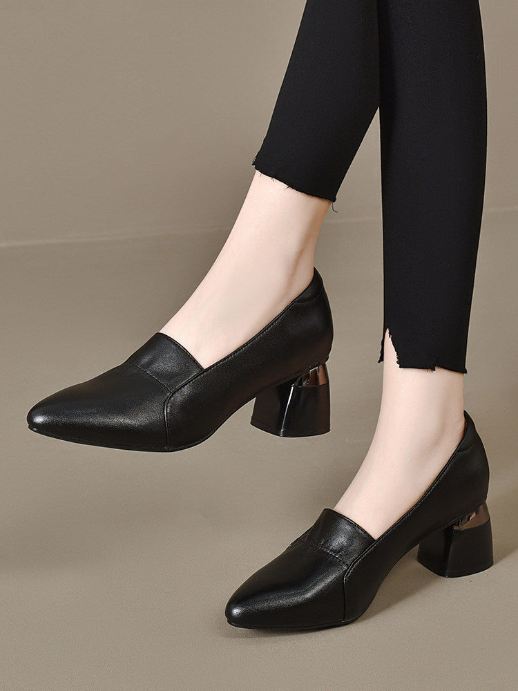 Women's Pointed-Toe Leather Block Heel Pumps – view 3