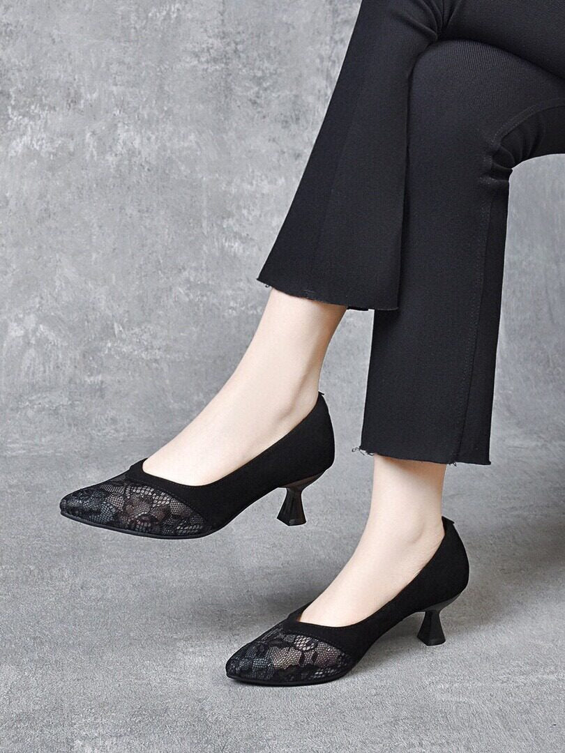 Women's Pointed-Toe Leather Stiletto Heel Pumps – view 2