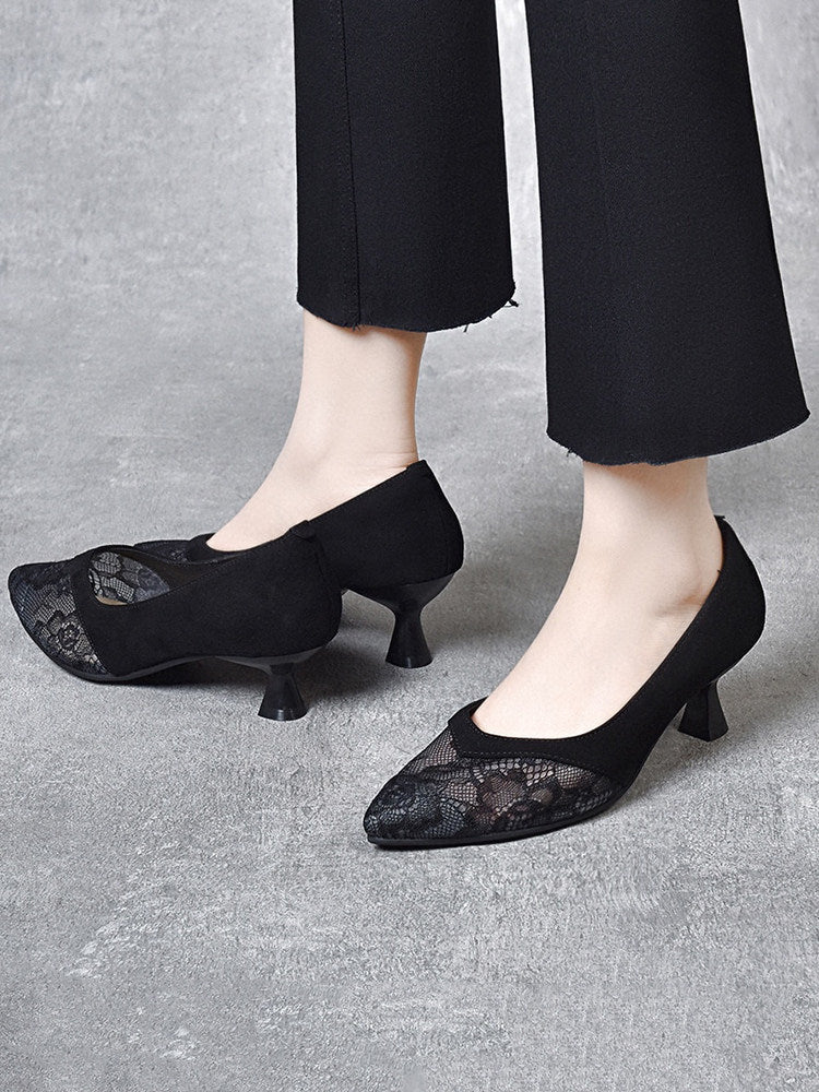 Women's Pointed-Toe Leather Stiletto Heel Pumps – view 3