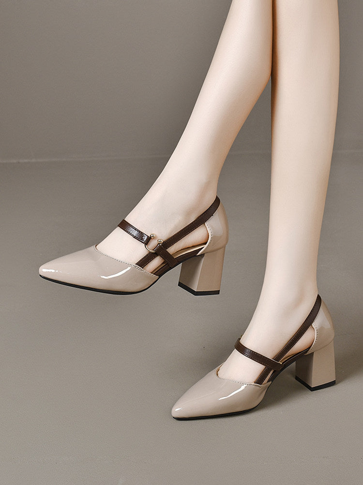 Women's Pointed-Toe Patent Leather Block Heel Sandals – view 1