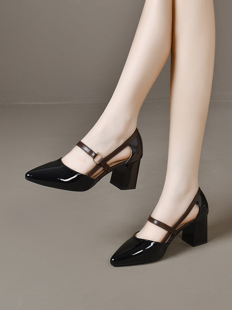 Women's Pointed-Toe Patent Leather Block Heel Sandals – view 4