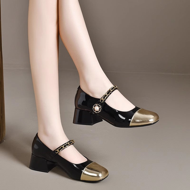 Women's Leather Block Heel Mary Jane Pumps – view 1