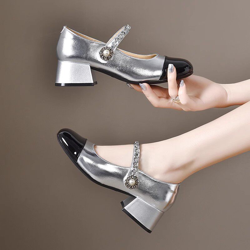 Women's Leather Block Heel Mary Jane Pumps – view 3