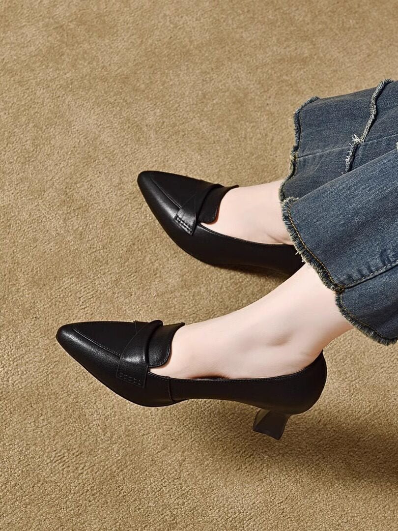 Women's Pointed-Toe Leather Block Heel Pumps – view 2