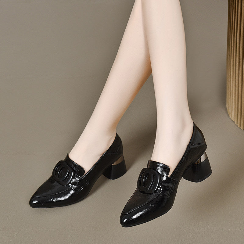 Women's Pointed-Toe Leather Block Heel Pumps – view 1