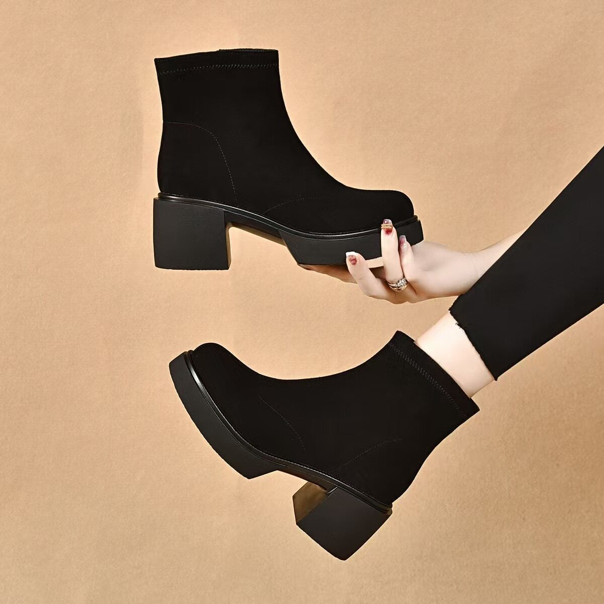 Women's Platform Suede Leather Block Heel Ankle Boots – view 1