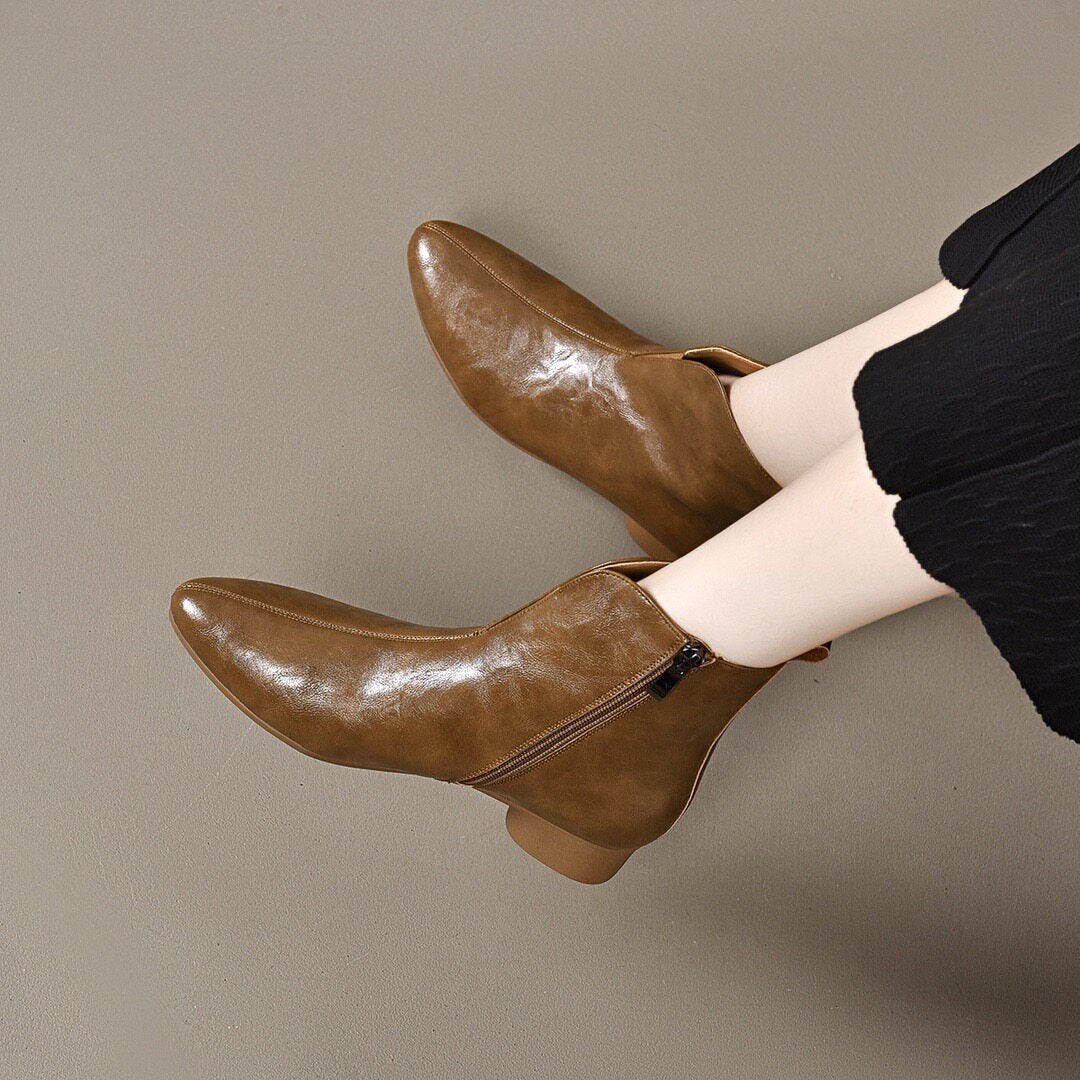 Women's Pointed-Toe Leather Block Heel Ankle Boots – view 4