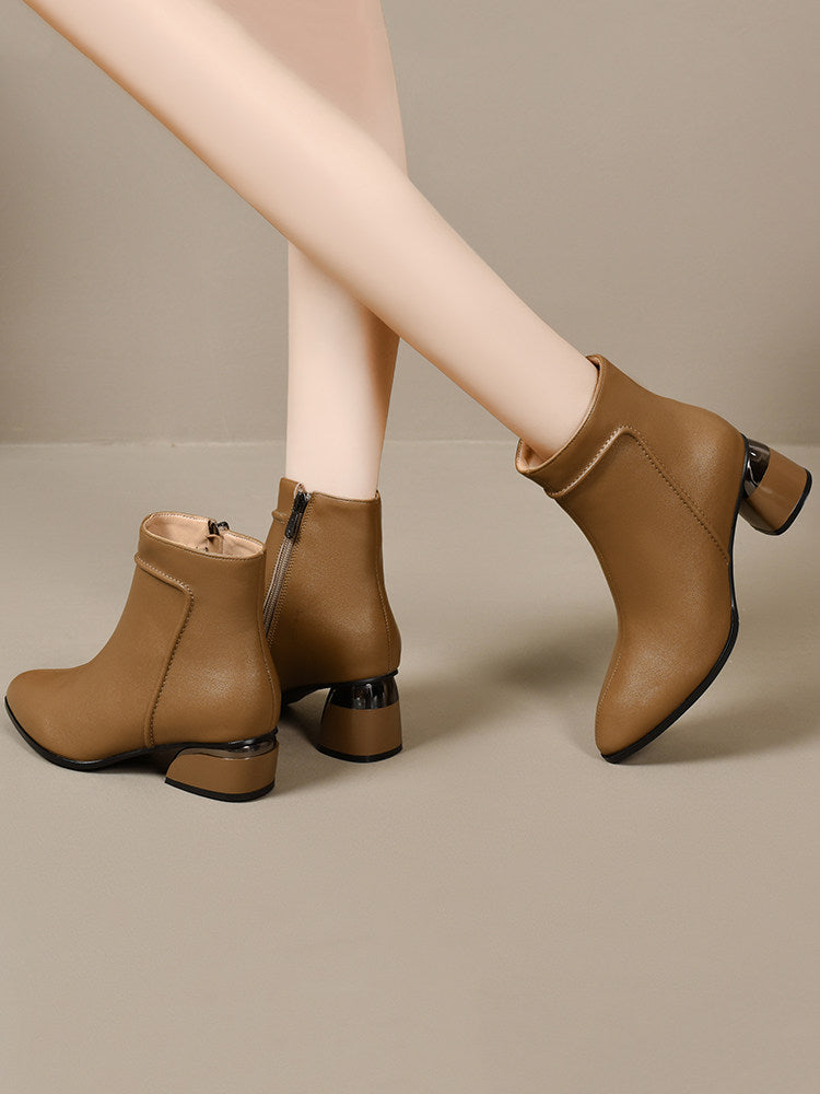 Women's Pointed-Toe Leather Block Heel Ankle Boots – view 4