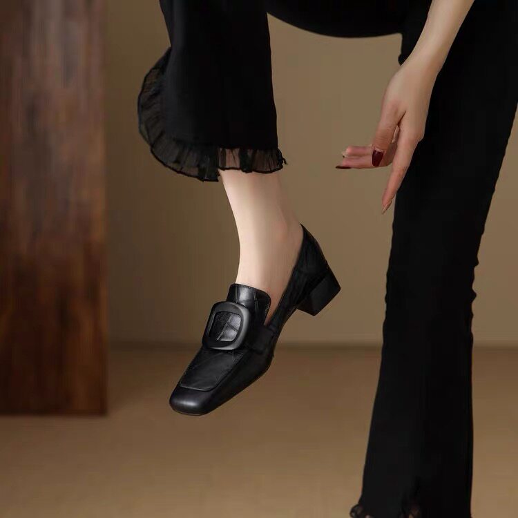 Women's Leather Block Heel Loafers – view 1