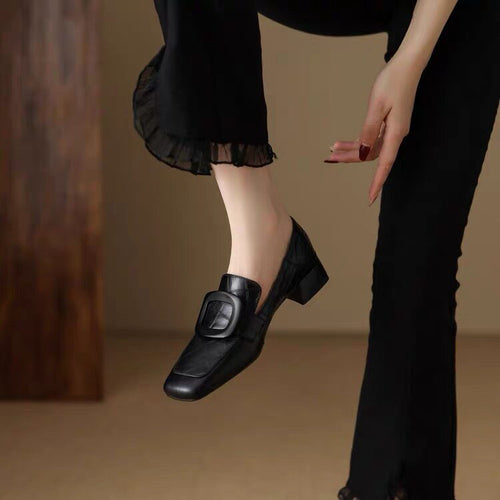 Women's Leather Block Heel Loafers – view 1